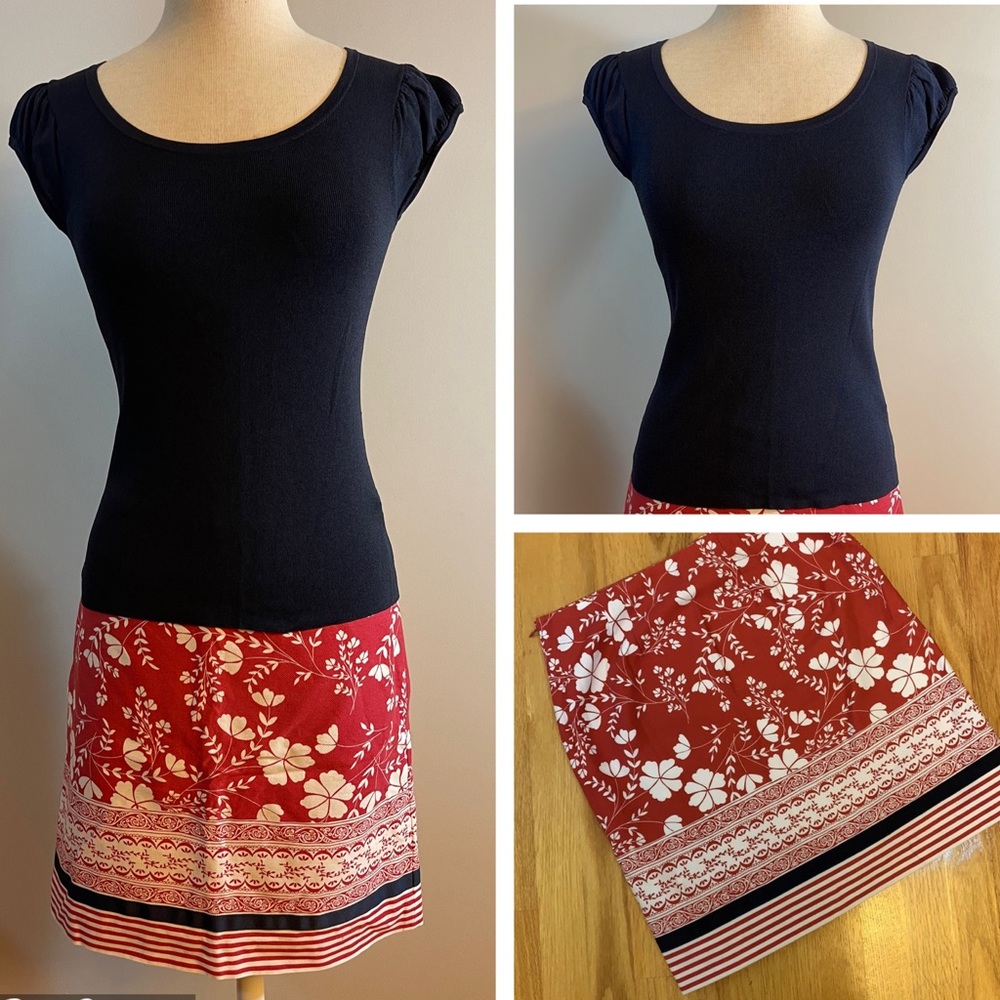 Ann Taylor LOFT Floral Skirt & Navy Cap Sleeve Top (Matching Set)